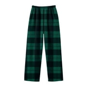 FAOWME Kids Fashion Regular Plaid Flannel Pants Trousers Dark Green 150